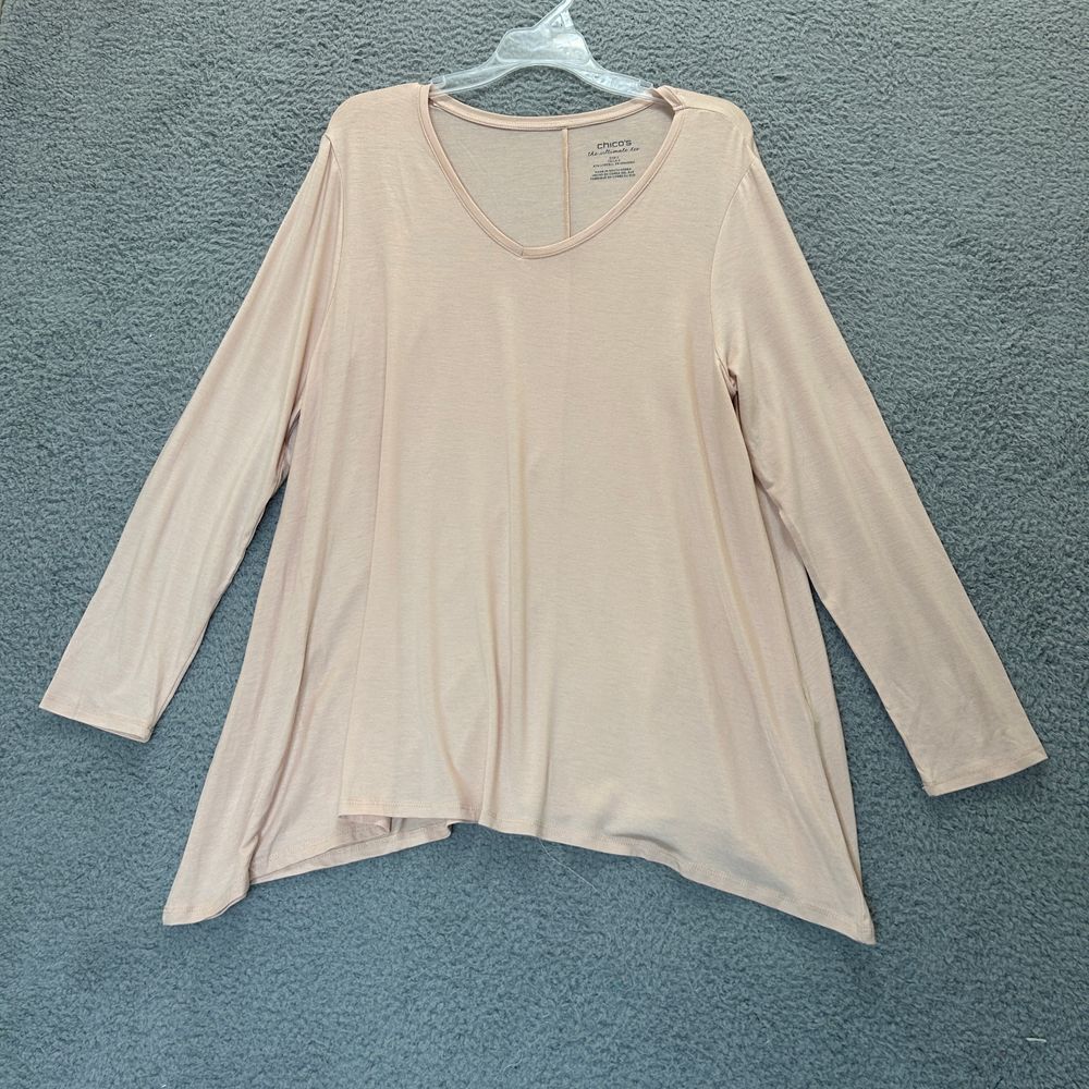 Chicos Shirt Womens 2 US Large Frosted Petal The Ultimate Tee Cozy Tunic V Neck